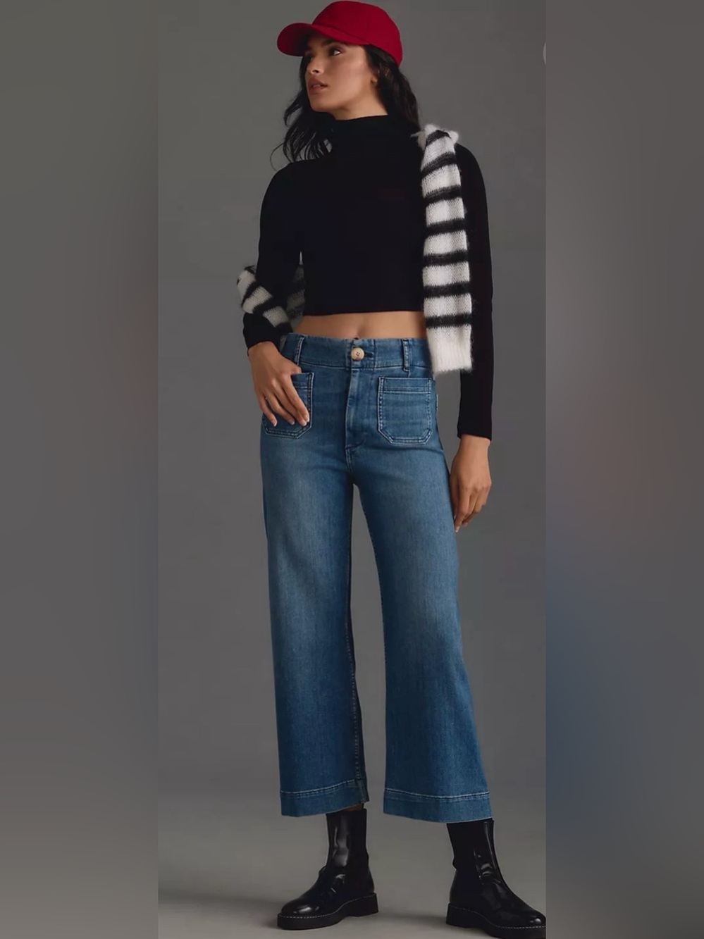 Anthropologie Maeve The Colette Crop High-Rise Wide-Leg Jeans EUC Size 34T